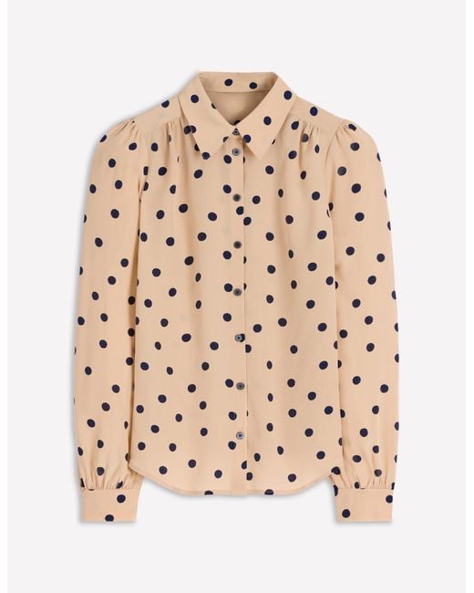 Boden Brown Sara Silk Shirt-Sand, Painted Dot Spaced