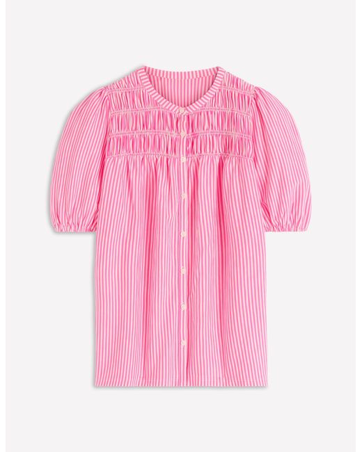Boden Pink Mya Short Sleeve Smocked Shirt