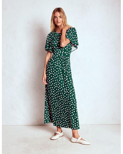 Boden Green Yoke Panel Maxi Dress-Emerald Night, Painted Dot