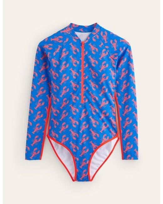 Boden Blue Piped Raglan Sleeve Swimsuit Indigo Bunting, Lobster