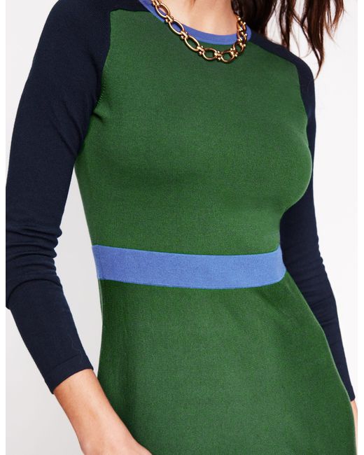 Boden Multicolor Marta Knitted Midi Dress-Pine, Colourblock