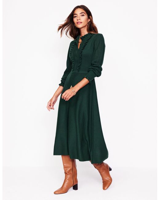 Boden Winifred Frilled Knitted Dress in Green | Lyst
