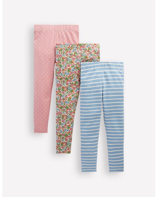 3 Leggings-Lot Motif Floral Baies Boden en coloris Blue