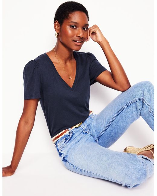 Boden Blue Sophie V-Neck Slub T-Shirt