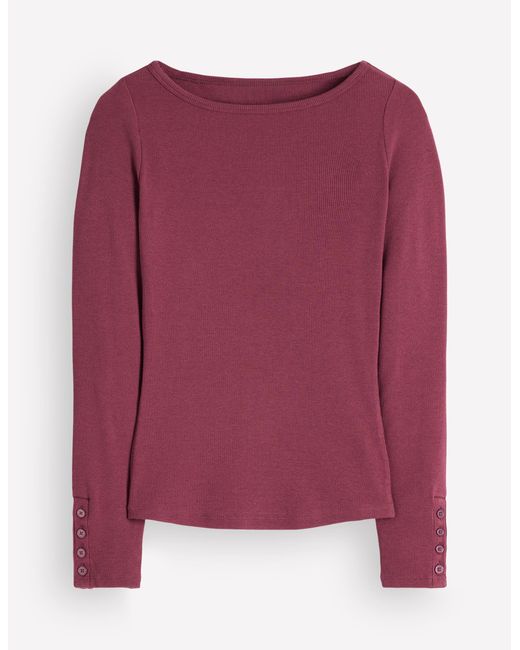 Boden Purple Button Cuff Ribbed Boatneck