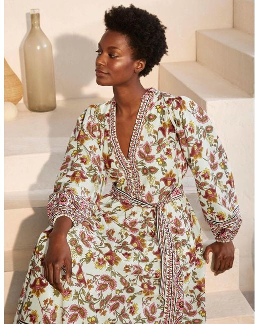 boden notch neck cotton dress Boden Notch Neck Cotton Maxi Dress Ivory Pineapple in Green