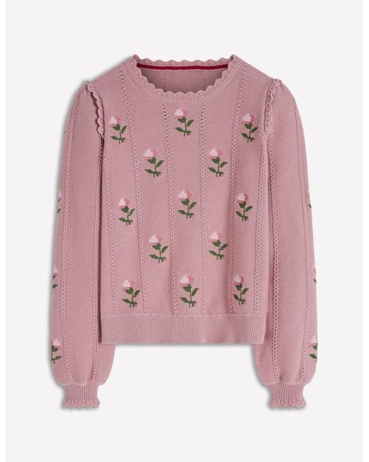 Boden Blue Valeria Crochet Trim Jumper-Rose, Embroidery