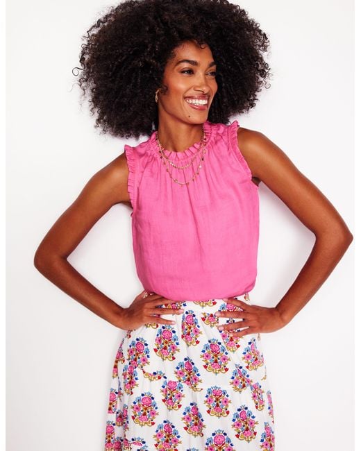 Boden Pink Sophie Ruffle Linen Top