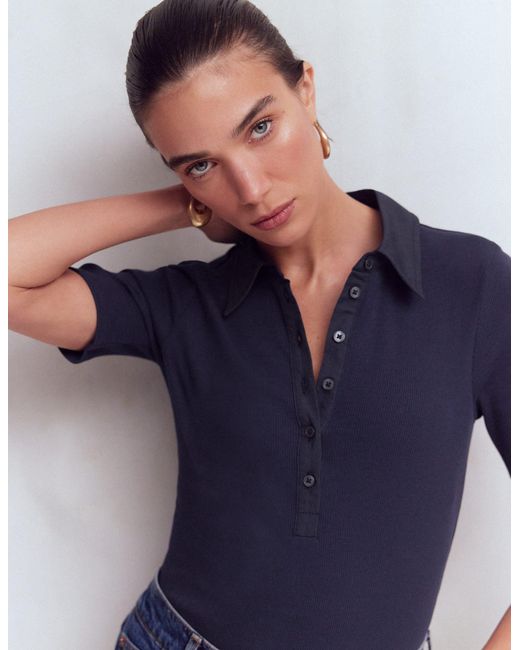 Boden Blue Collared Ribbed Henley Top