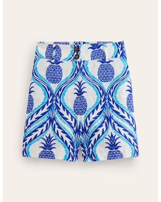 Boden Blue Westbourne Linen Shorts Surf The Web, Pineapple Wave
