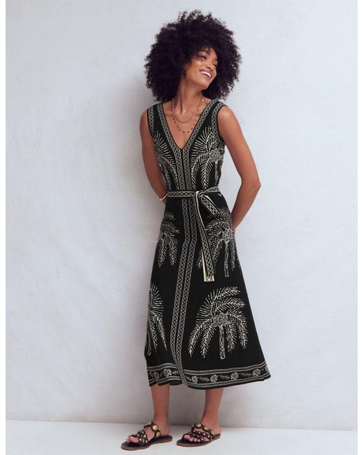 Boden Black V Neck Jacquard Dress