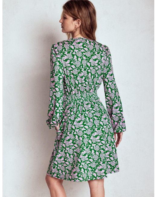 Boden Green Sarah Short Jersey Dress Emerald Night, Garden Blossom