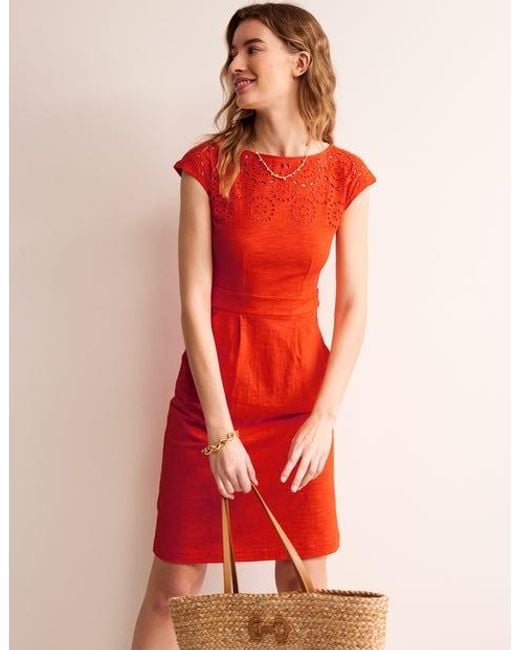 Boden Red Florrie Jersey-Kleid Mit Stickerei Damen
