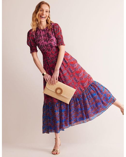 Boden Smocked Cuff Maxi Dress Ming Green, Gardenia Swirl