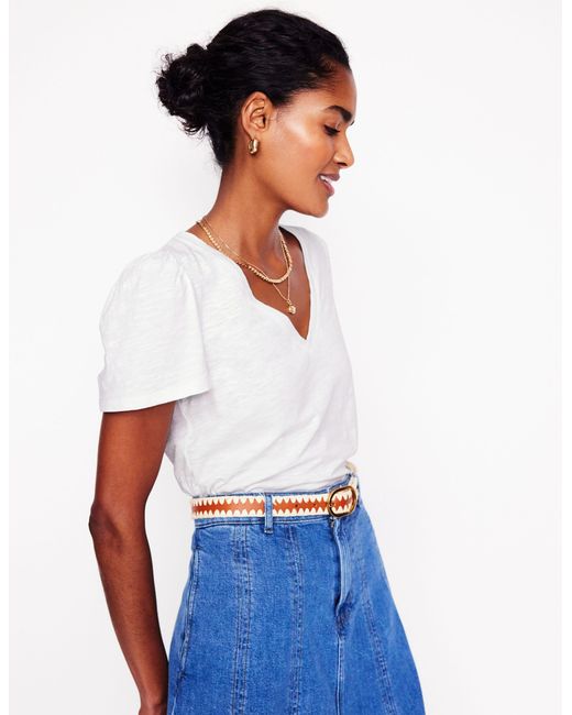 Boden White Sophie V-Neck Slub T-Shirt