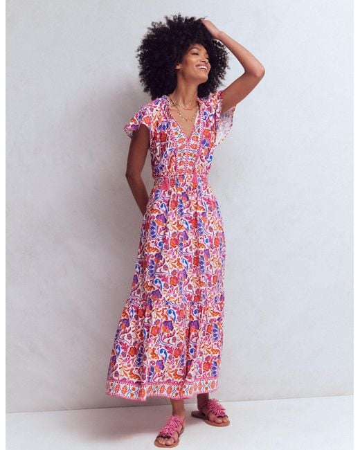Boden Pink Tala Tiered Jersey Maxi Dress