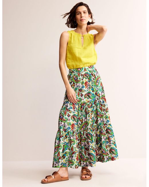 Boden Yellow Lorna Tiered Maxi Skirt