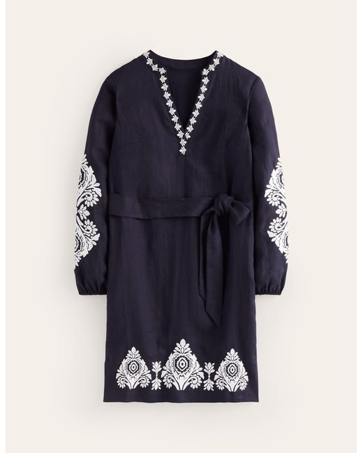 Boden Blue Cleo Embroidered Linen Dress