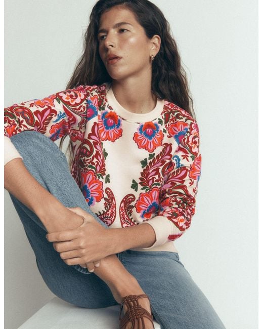 Boden Red Rosa Printed Sweatshirt