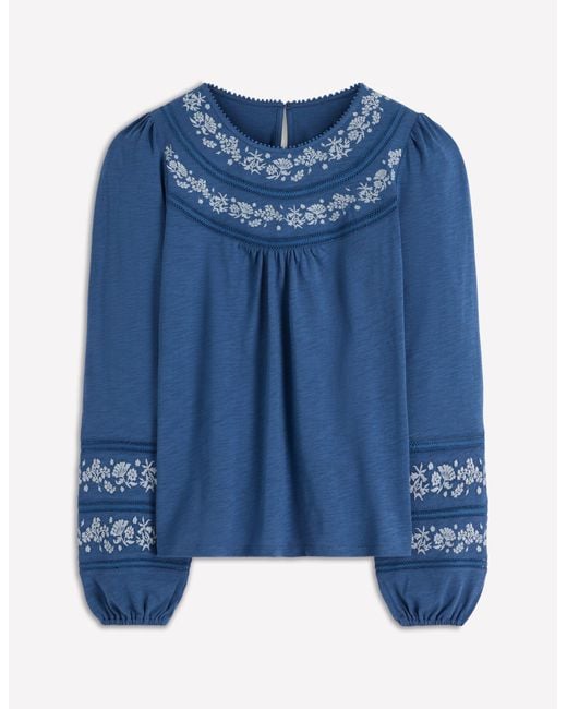 Boden Blue Rosie Embroidered Jersey Top
