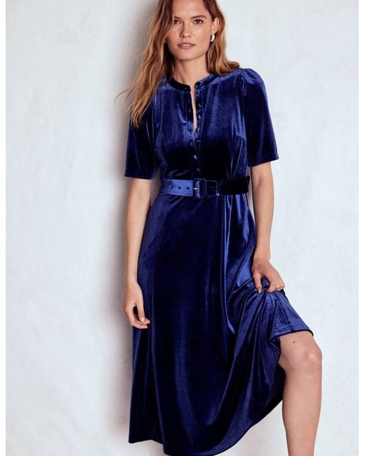 Boden Blue Kate Velvet Shirt Dress