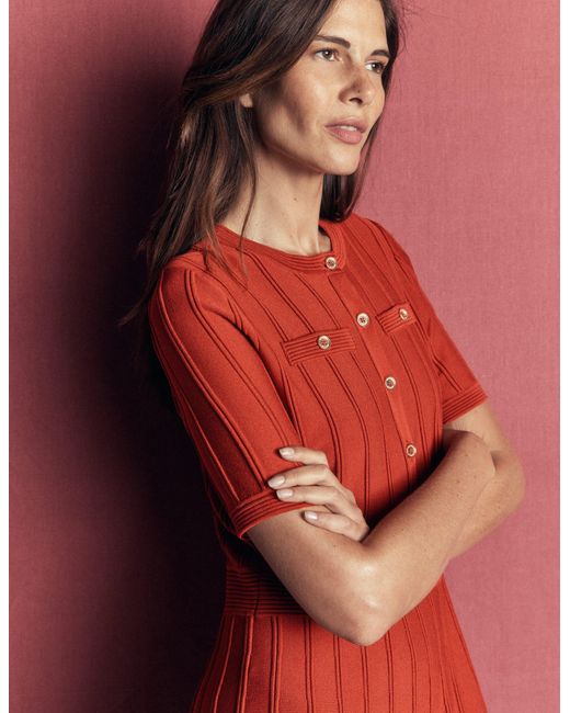 Boden Red Button Front Stitch Dress