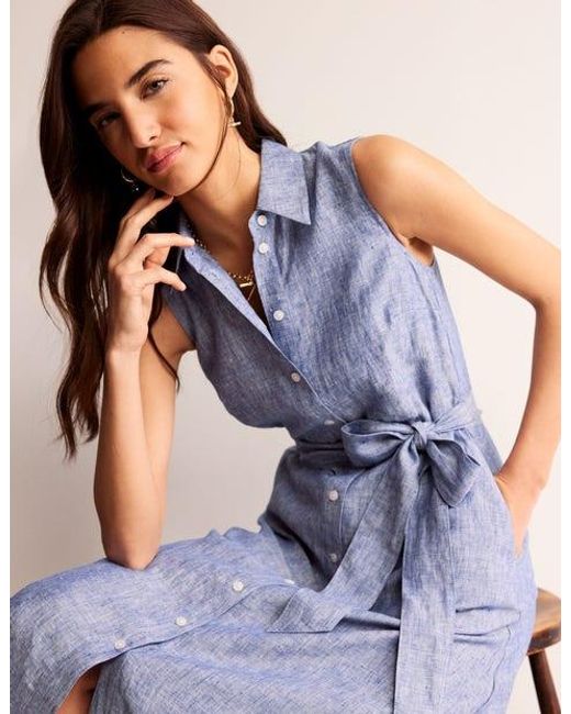 Boden Blue Kate Linen Midi Shirt Dress