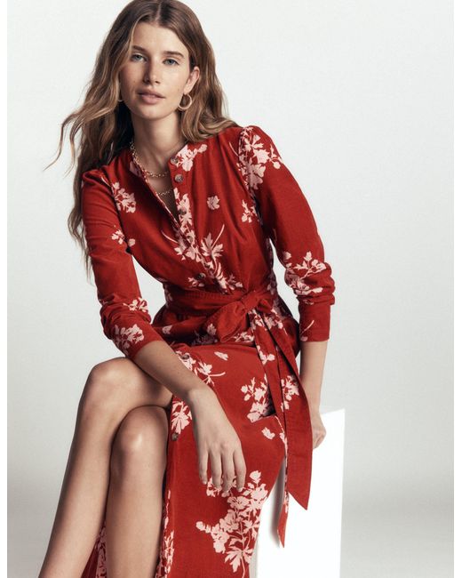Boden Red Louise Cord Midi Shirt Dress