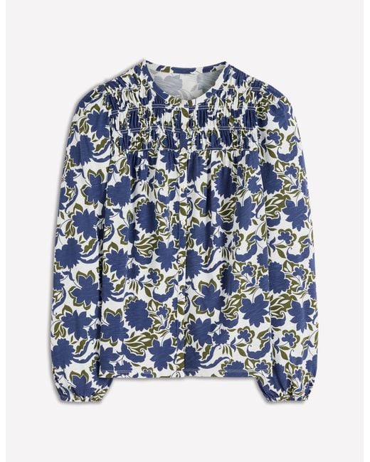Boden Blue Mya Smocked Jersey Shirt