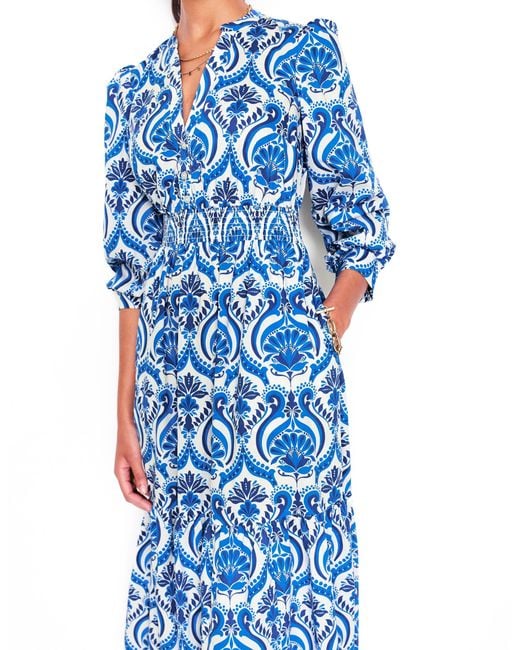Boden Blue Elena Tiered Cotton Midi Dress