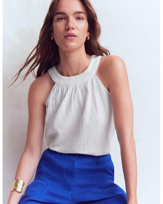 Boden White Halter-Neck Double Cloth Top