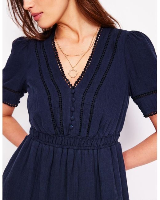 Boden Blue Trim Double Cloth Dress