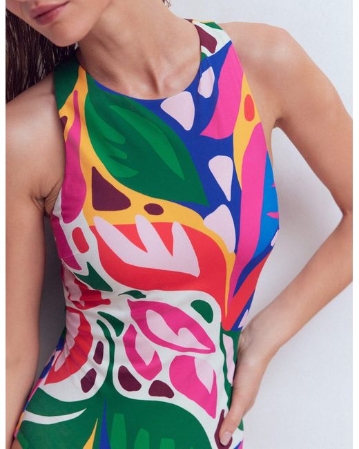 Boden Red Sporty High Neck Swimsuit