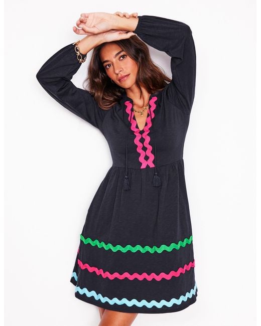 Boden Black Corinna Ric Rac Jersey Dress