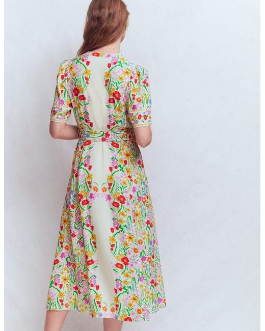 Boden Pink Kate Puff Sleeve Belted Dress