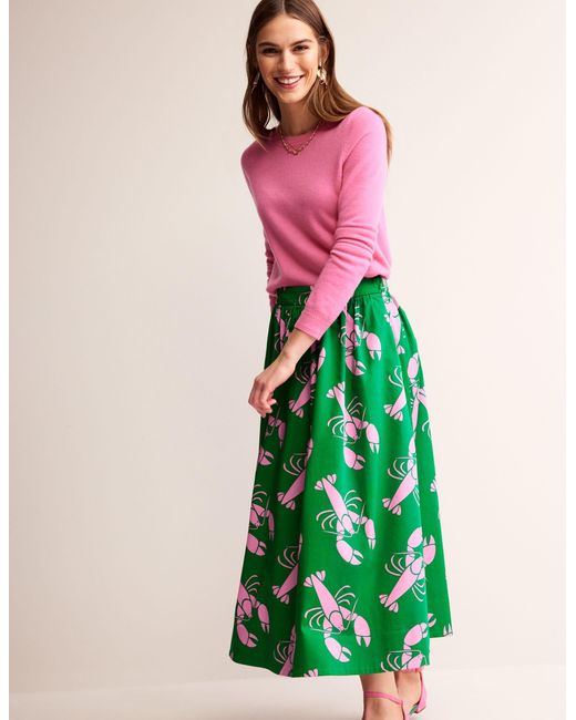 Boden Layla Cotton Sateen Skirt in Green | Lyst