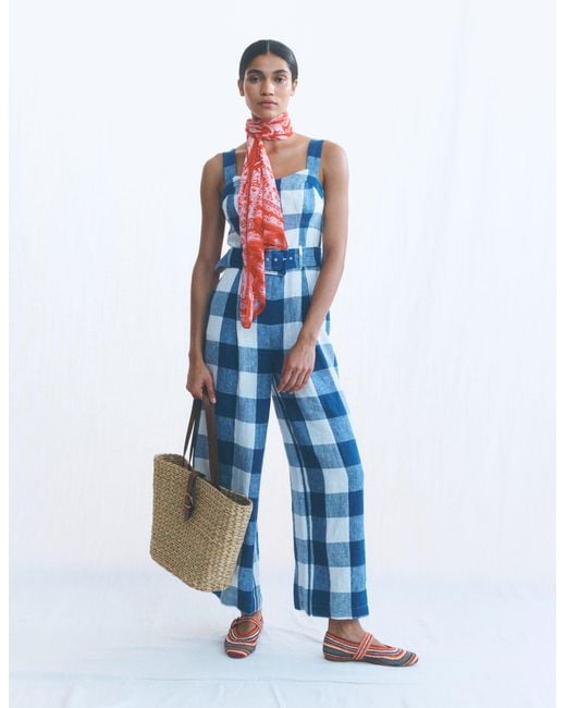 Boden Blue Panelled Bodice Linen Jumpsuit