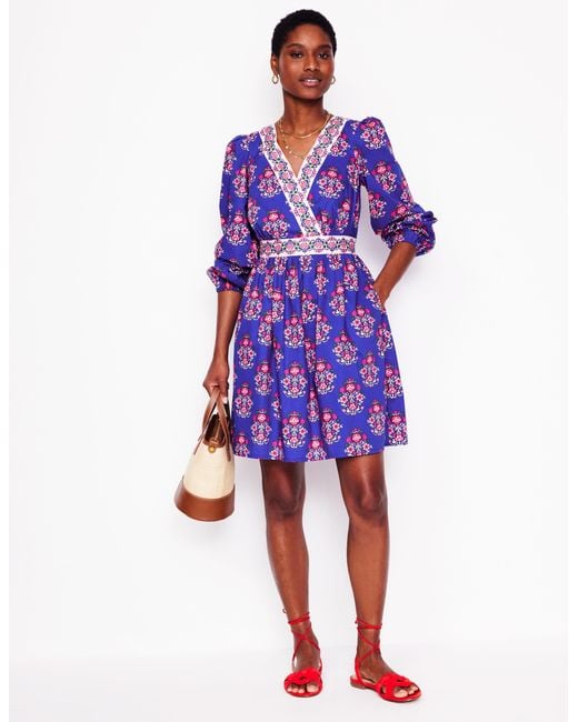 Boden Purple Mya Cotton Short Dress-Bright, Wildflower Stamp