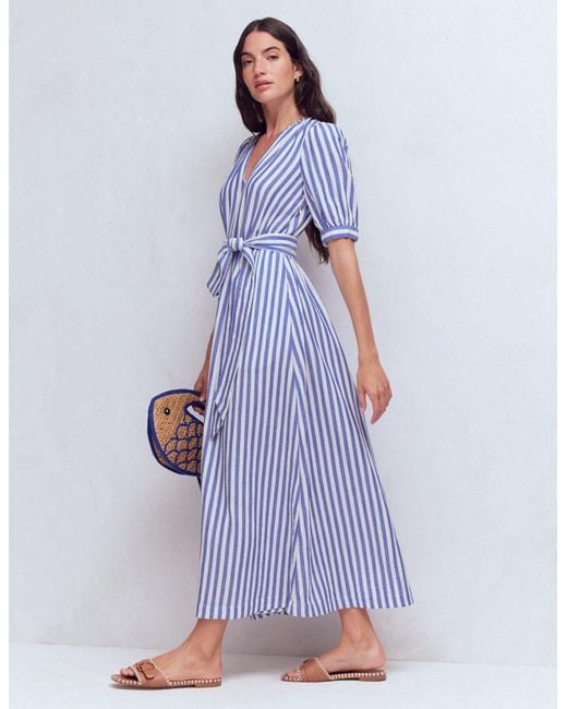 Boden Blue Double Cloth Puff Sleeve Dress