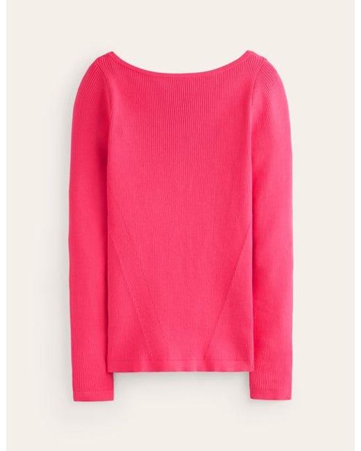 Boden Pink Pullover Aus Baumwoll-Rippstrick Mit U-Boot-Ausschnitt Damen