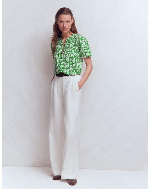 Boden Green Mya Short Sleeve Smocked Shirt