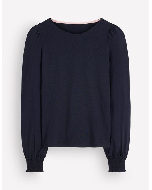 Boden Blue Smocked Cuff Supersoft Top