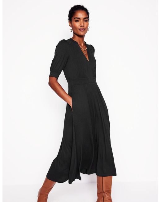Boden Black Lily Jersey Midi Tea Dress