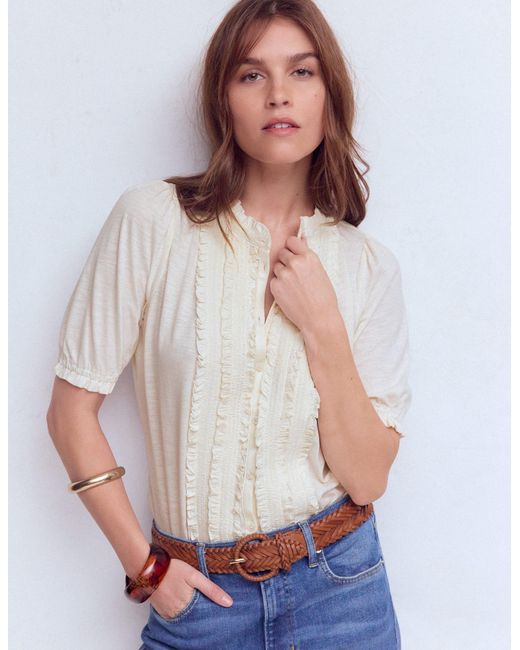 Boden Blue Eda Ruffle Front Shirt