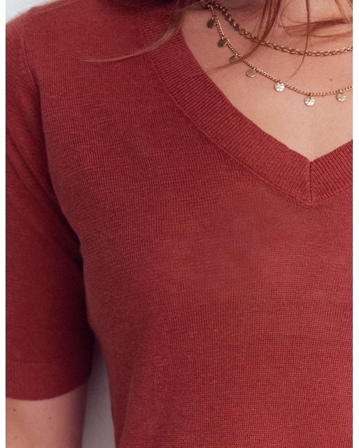 Boden Red Agnes Linen V Neck T-Shirt