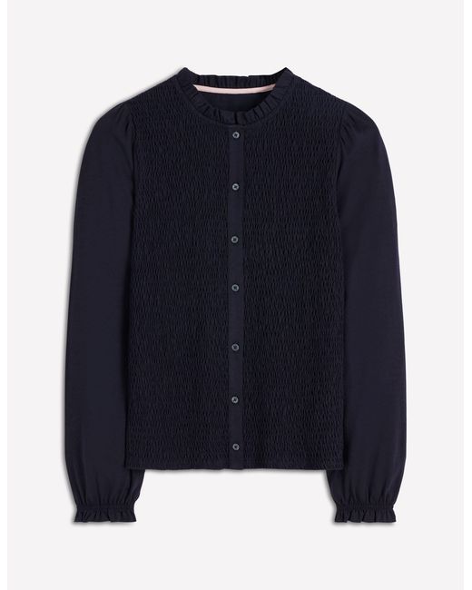 Boden Blue Supersoft Smocked Button Top