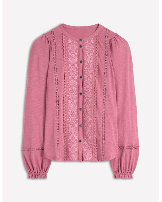 Boden Pink Embroidered Jersey Shirt