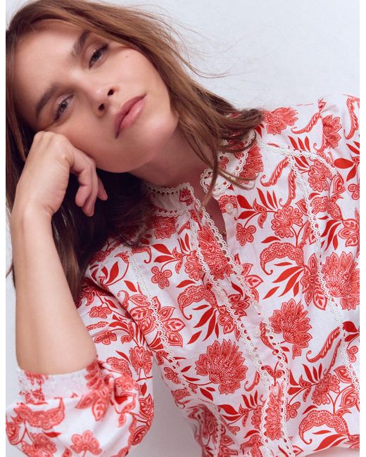 Boden Red Rhea Trim Insert Cotton Top