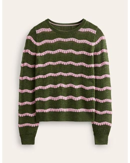 Boden Green Fluffy Pointelle Stitch Jumper
