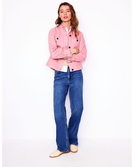 Boden Pink Denim Frill Collar Jacket